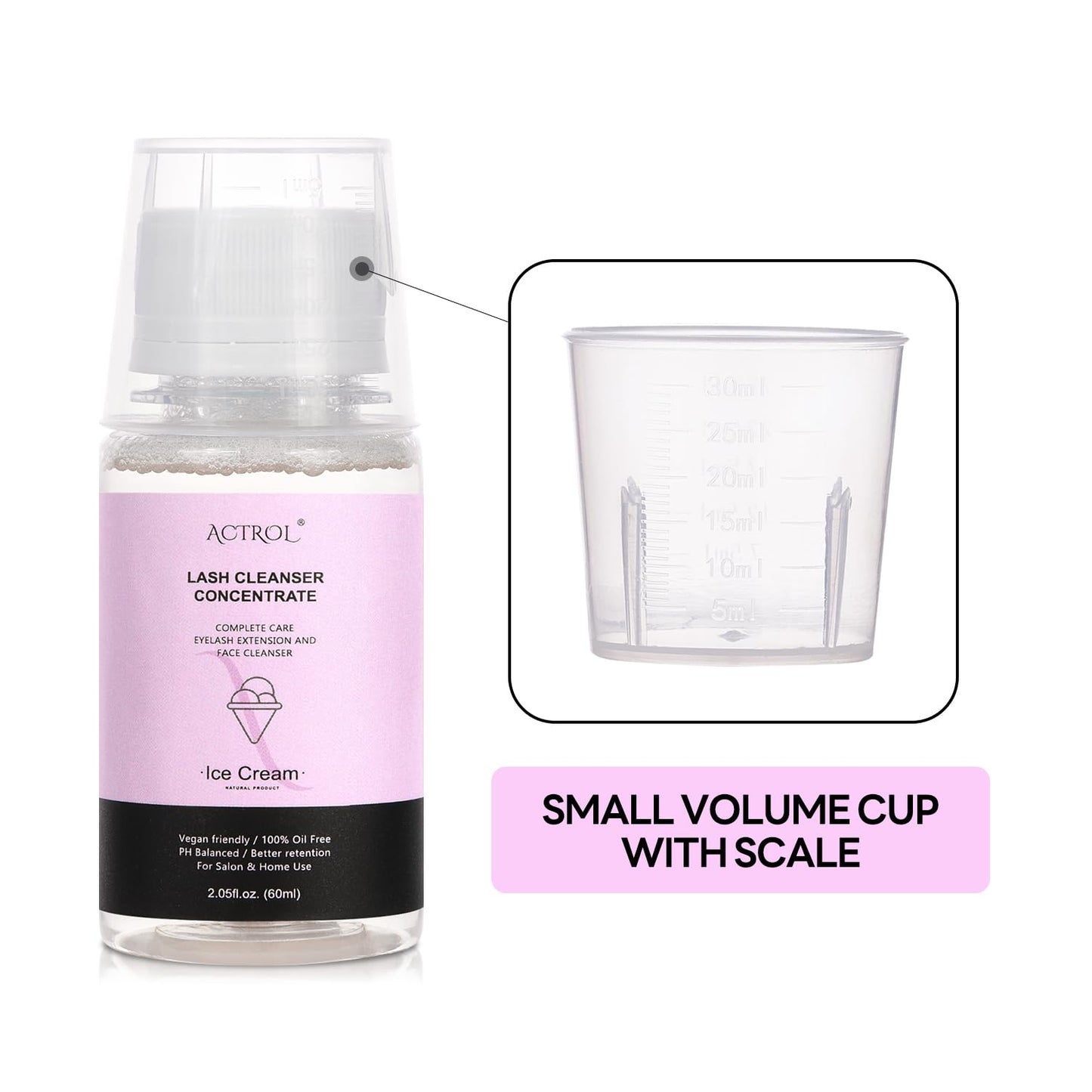 Eyelash Cleanser Concentrate 60ml Ice Cream Professional Lash Shampoo Foaming Cleanser DIY Paraben & Sulfate Free Non-lrritating Wash for Extensions Lashes with Salon Home Care-Makes 6 Bottles-Velvo Beauty