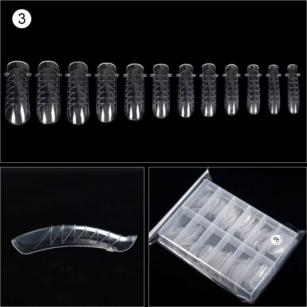 KADS 120PCS Clear Full Cover Dual Nail System Form UV Gel Acrylic Nail Art Mold Artificial Nail Tips with Scale for Extension (MODEL 3)-Velvo Beauty