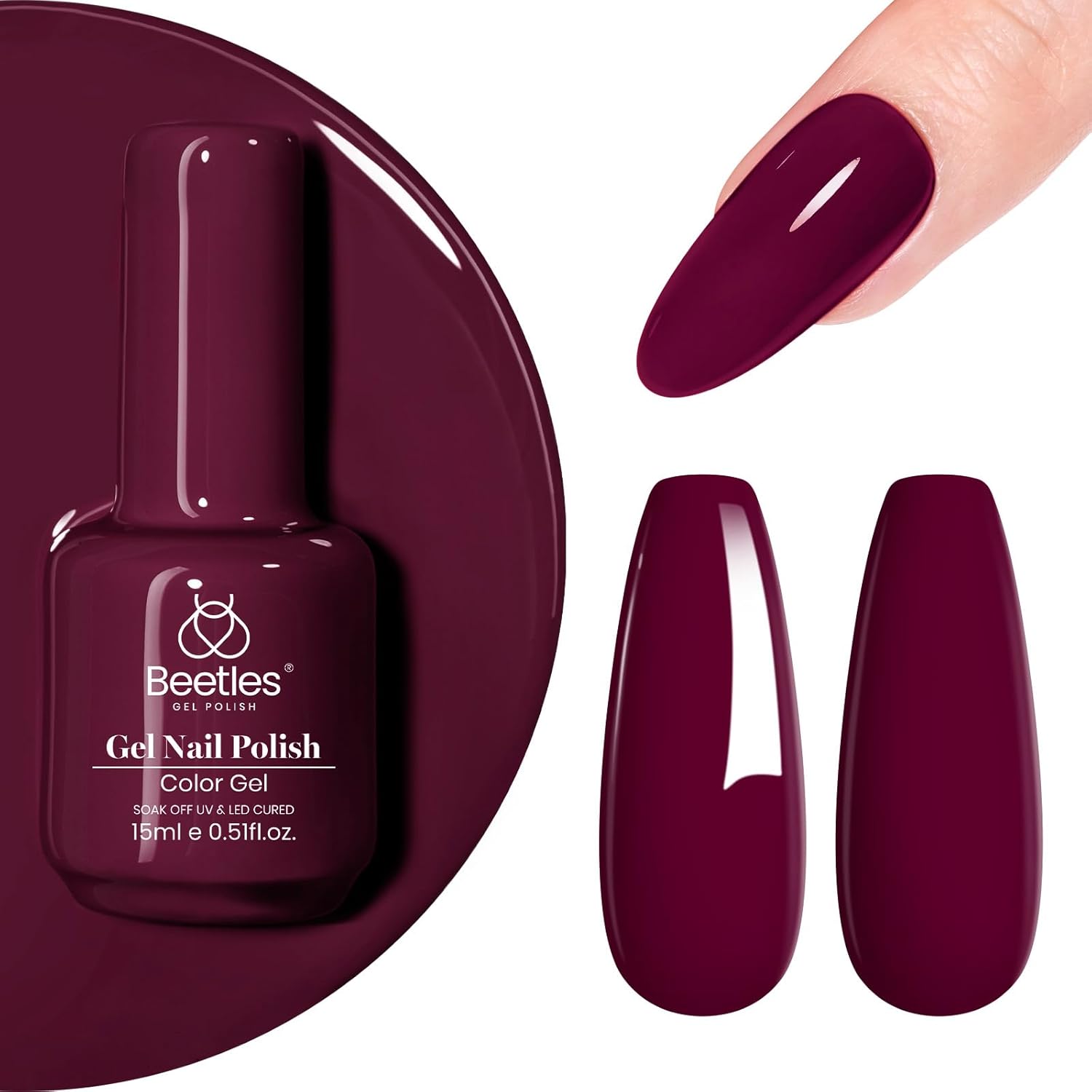 Beetles Dark Red Gel Nail Polish 15 ml Burgundy Red Gel Polish Cherry Wine Purple Color Soak Off LED UV Lamp DIY Art Design Salon Mellow Plum Fall Nail Polish for Women-Velvo Beauty