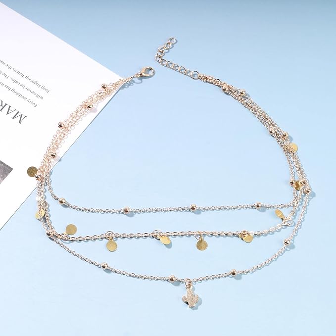 Boho Layered Disc Coin Necklace Choker Gold Cactus Pendant Necklace Stacking Satellite Chain Necklace Vintage Multilayer Necklace Chain Jewelry for Women and Girls Gifts-Velvo Beauty