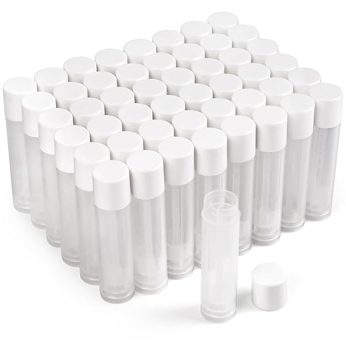 LotFancy Lip Balm tubes Empty, 60PCS 5.5ml (3/16 Oz), Clear Lip Balm Container Tubes with White Caps, BPA Free & Leak Free, Refillable-Velvo Beauty