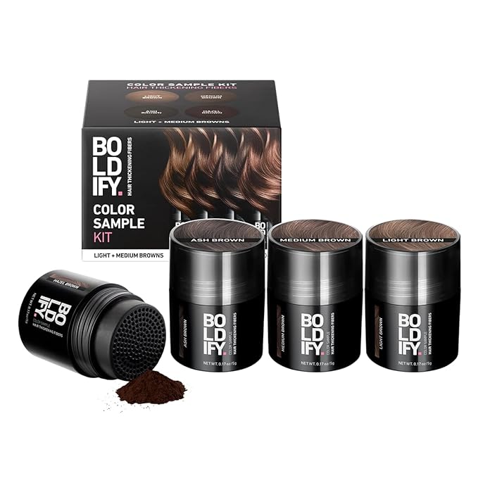 Boldify Hair Fibers Color Sample Kit - Fill In Thinning and Fine Hair for an Instantly Fuller, Thicker Look - 14 Shades for Women & Men - Light + Medium Browns-Velvo Beauty
