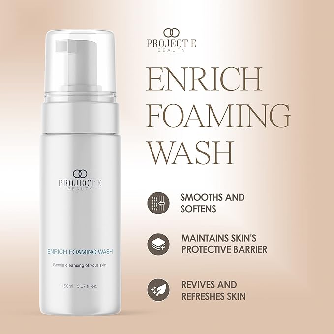 Project E Beauty Enrich Foaming Wash Gentle Cleansing | Moisturizing Daily Face Cleanser | Removes Dirt & Excess Oil | Brightens Skin | Hydrating Formulation | Clear & Smooth Skin | 150ml-Velvo Beauty
