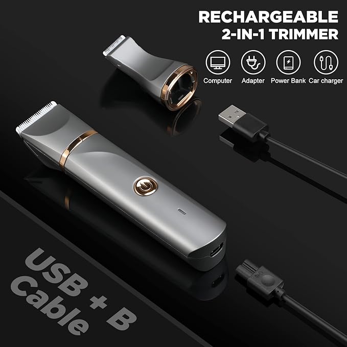 AREYZIN Body Hair Trimmer for Women Electric Body Shaver for Back Chest Armpit Legs Pubic Hair, USB Rechargeable, Replaceable Snap-in Ceramic Blades, IP7X Waterproof for Wet and Dry Use,Gray&Gold-Velvo Beauty