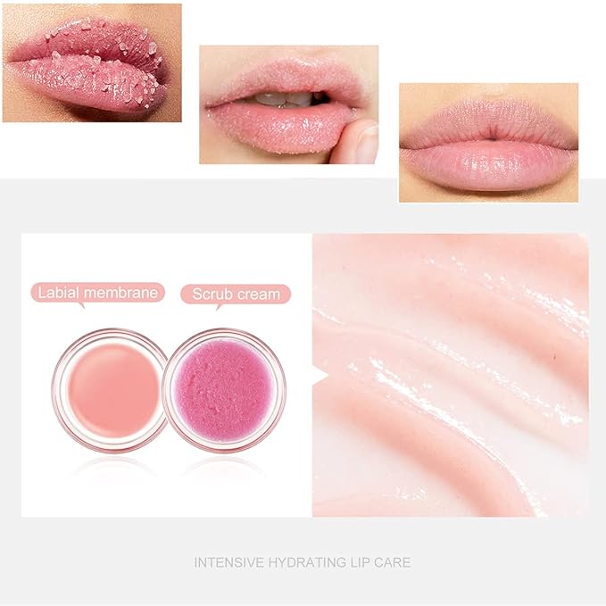 Lip Scrub & Lip Mask Lip Care Kit, Exfoliating Lip Scrub with Double Effect, Repair Lip Mask for Repairs Dry & Cracked & Chapped & Peeling Lips, Lip Care Gift for Women Girl-Velvo Beauty