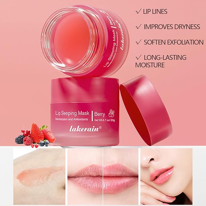 Sleeping Lip Mask, Long-Lasting Nourish & Hydrate Lip Mask, Lip Balm, Lip Oil, Lip Skin Care, Hydrating, Moisturizing Lip Lines Night Sleep Care Lip Anti-chapped Lip Cream (02# Berry)-Velvo Beauty