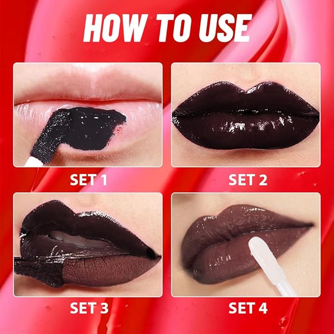Maroon Lip Stain Peel Off Lip Gloss oil Dual-Ended Combo, Lips Liner Stain Peel Off Tattoo, Long Lasting & Waterproof, Transfer-Proof Lip Tint Stain with Lip oil for All Skin Type 07#-Velvo Beauty