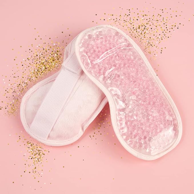 The Vintage Cosmetic Company Gel Bead Eye Mask, Super-Soft Plush Adjustable Headband, Calms Tired Eyes and Soothes Headaches, Skincare Accessory, Pink Design-Velvo Beauty