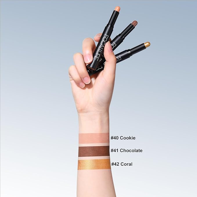 FOCALLURE 3PCS Cream Matte and Shimmer Eye Brightener Stick,Light to Dark Orange Eyeshadow Pencil,Long Lasting Eye Shadow Highlighter Stick Makeup,Gold Rush-Velvo Beauty