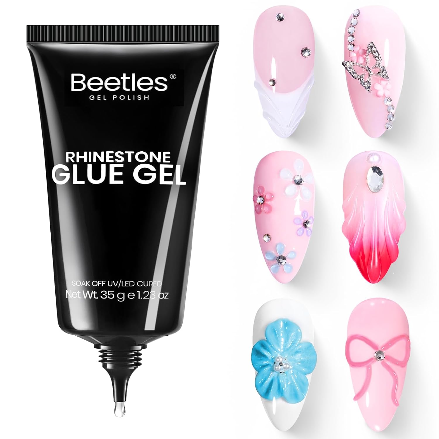 Beetles Rhinestone Glue for Nails, Gel Nail Glue for Nail Charms Decoration Super Strong Bling Gem for Nail Art Jewels Crystals Beads Diamonds 3D Beauty Gift-Velvo Beauty