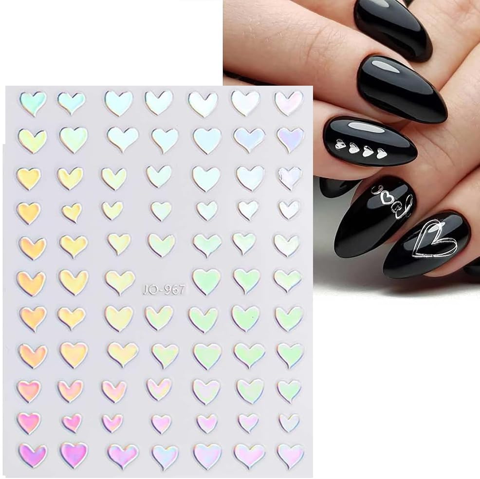 12 Sheets French Line Nail Art Stickers Aurora Star Heart Nail Decals Self-Adhesive Pegatinas Uñas Glitter Holographic Laser Silver Nail Supplies for Women Nail Art Design Decoration-Velvo Beauty