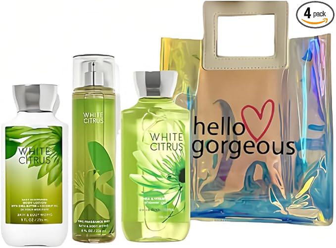 Bath & Body Works - 3 Piece Bundle - Spray - Body lotion - Shower Gel - Full Size and Gift Bag HELLO GORGEOUS (White Citrus)-Velvo Beauty