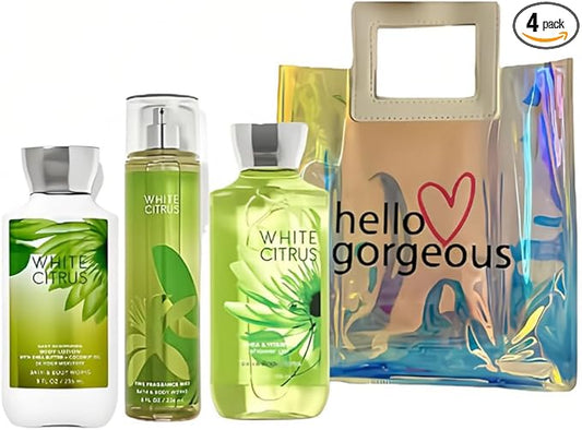 Bath & Body Works - 3 Piece Bundle - Spray - Body lotion - Shower Gel - Full Size and Gift Bag HELLO GORGEOUS (White Citrus)-Velvo Beauty
