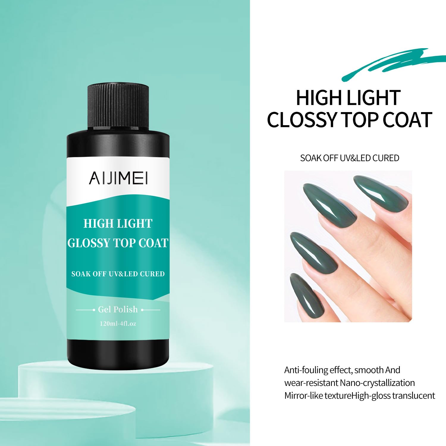 AIJIMEI 120ml High Shine Glossy Top Coat for Nails Long Lasting, Smooth TopCoat, High Light Glossy Top Coat for DIY Nail Art Use Enhance Your Manicure with Brilliant Reflection 4 Fl Oz-Velvo Beauty