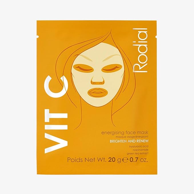 Rodial Energising Face Mask Vit C (1 Sachet) Under Eye Luminosity Boost, Hyaluronic Acid, Vitamin C, Niacinamide and Green Tea, Rejuvenating Eye Patches, Eye Patches for Dark Circles-Velvo Beauty