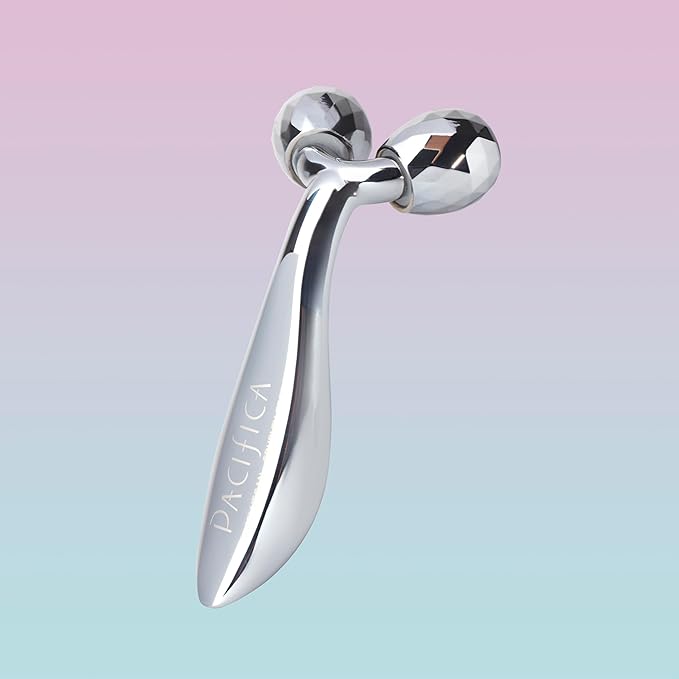 Pacifica Future Youth Stainless Steel Face Roller – Cooling Dual Gua Sha Facial Massager for Sculpting, Contouring & De-Puffing – Anti-Aging Skin Care Tool for Wrinkles & Fine Lines Lymphatic Drainage-Velvo Beauty