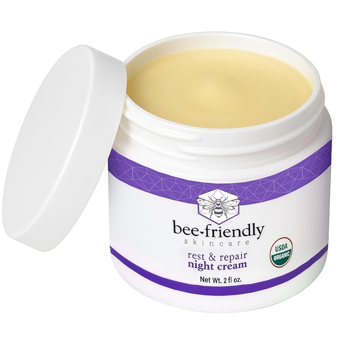 BeeFriendly Organic Night Cream, USDA Certified Organic, Deep Hydrating & Moisturizing Night Time Eye, Face, Neck & Decollete Cream for Women and Men, Anti Aging, Anti Wrinkle 2 oz-Velvo Beauty