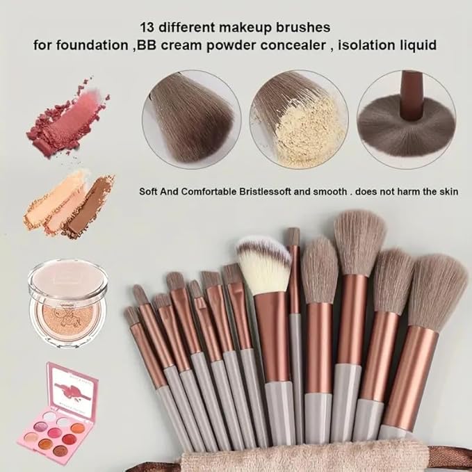 Foundation Makeup Brush Set Kit | 13 Pcs Premium Synthetic Kabuki Eye Shadows Make Up Brushes + 1 Sponge + 1 Brush Bag for Travel and Home Use (PINK)-Velvo Beauty