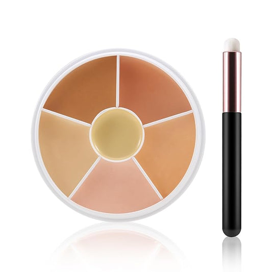 6 Colors Concealer Palette with Brush,Full Coverage,Cream Contouring Makeup Kit,Corrects Dark Circles Red Marks Scars-Velvo Beauty
