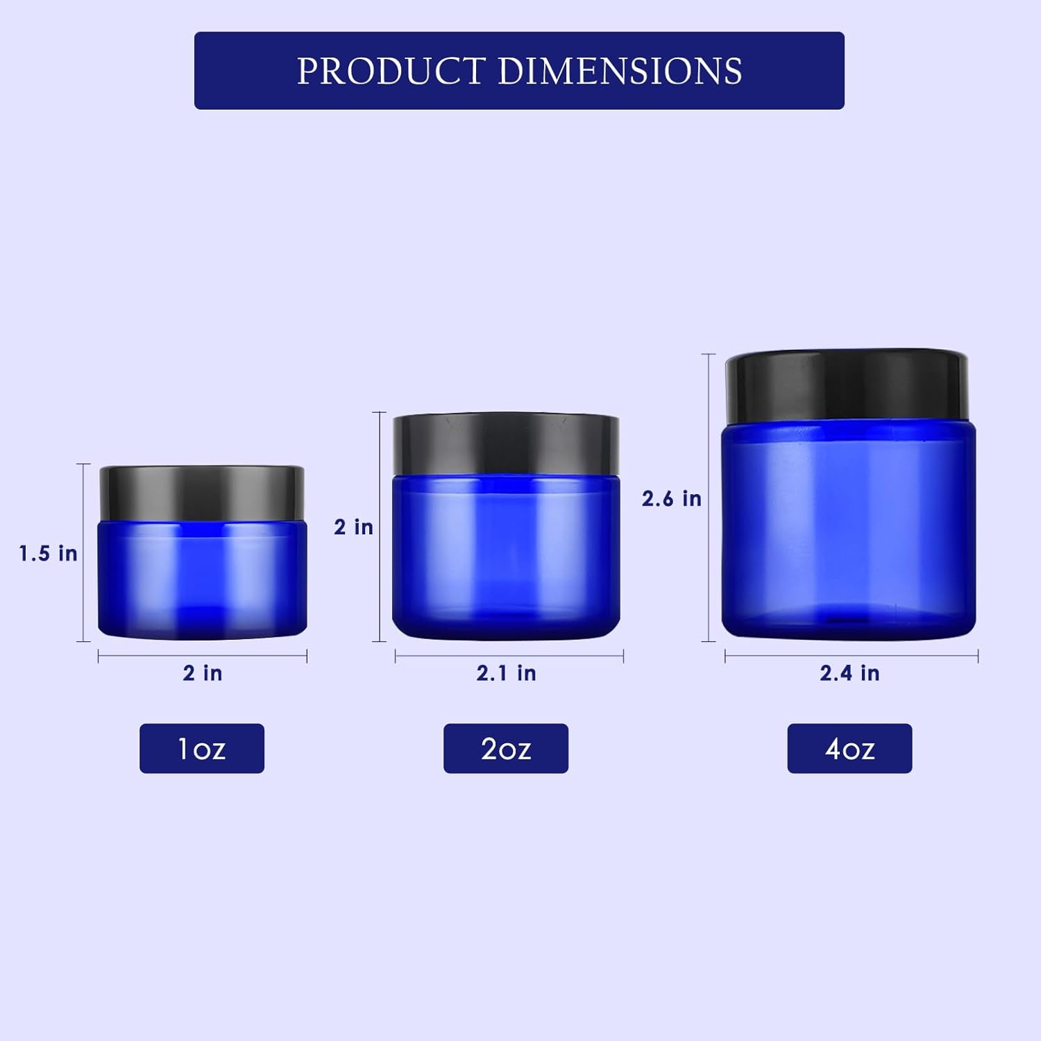 Lil Ray 2 Oz Glass Cream Jars with Black Lid (12 PCS) Empty Cobalt Blue Glass Containers Refillable Cosmetic Vials for Lotion, Ointment-Velvo Beauty