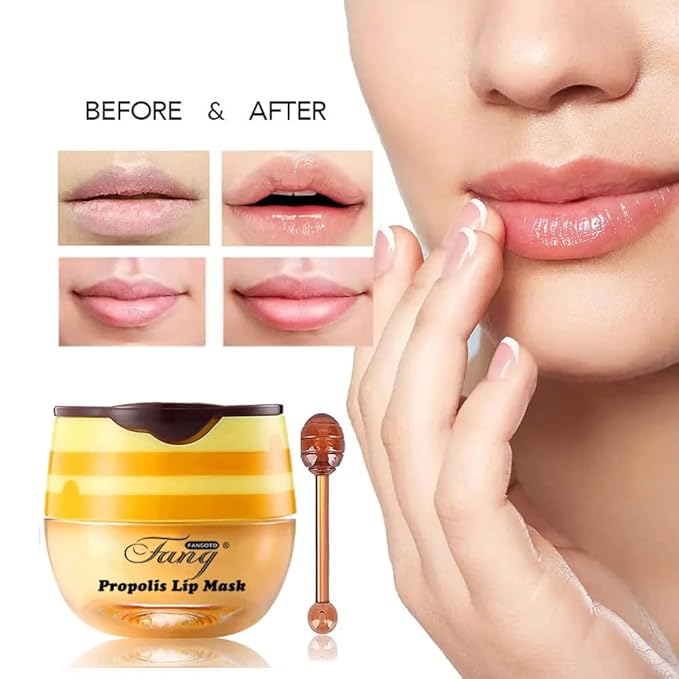 Honey Lip Balm Pot, Propolis Lip Mask, Strawberry Hydrating Propolis Lip Sleeping Mask, Prevent Dry&Cracked, Lip Repair Nourishes the Lip Skin (honey&straberry&cherry&apple)-Velvo Beauty