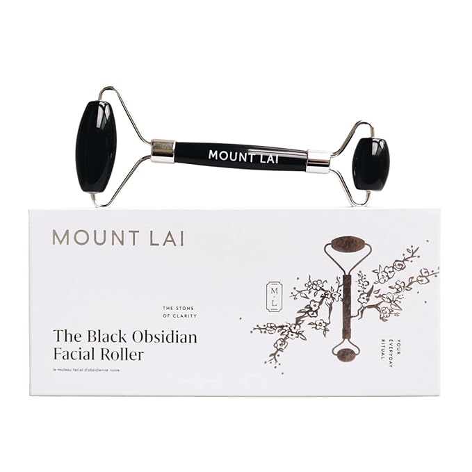 Mount Lai Warming Black Obsidian Facial Roller – The Stone of Clarity, Detoxifying Face Roller Tool for Purified Skin, Relaxation & Improved Circulation, Facial Massager Tool for Self-Care Ritual-Velvo Beauty