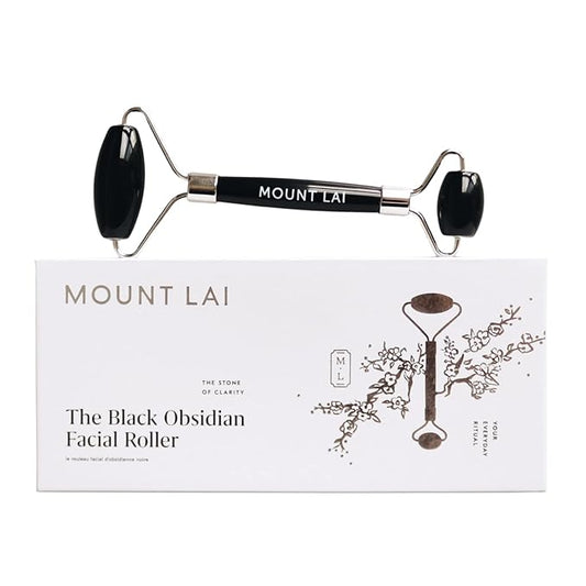 Mount Lai Warming Black Obsidian Facial Roller – The Stone of Clarity, Detoxifying Face Roller Tool for Purified Skin, Relaxation & Improved Circulation, Facial Massager Tool for Self-Care Ritual-Velvo Beauty