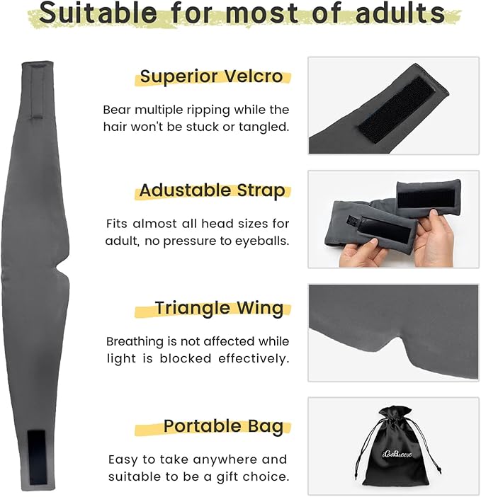 2pcs 100% Handmade Bamboo Sleeping Eye Mask for Women for Men,Night Masks,Organic Sleep Mask,Blockout Eye Mask for Sleeping,Large Size Adjustable (Apricot & Dark Grey)-Velvo Beauty