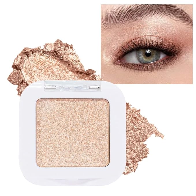 evpct Light Nude Brown Shimmer Single Eyeshadow Palette Makeup for Older Women, Iced Latte Glitter Sparkle Cream Eye Shadow Palette Brightener Makeup for Older Women, High Pigment Monochrome Eyeshadow-Velvo Beauty