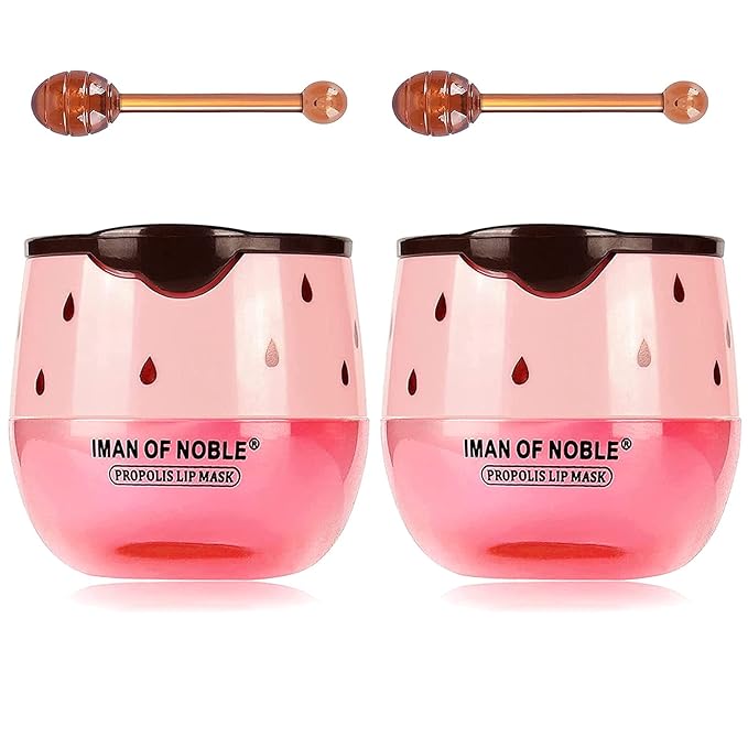 Bee Lip Balm Honey Pot, Strawberry & Honey Moisturizing Propolis Lip Mask, Hydrating & Prevention Dry and Cracked Lip Scrubs Exfoliator, Reduces Lip Lines (2PCS Pink)-Velvo Beauty