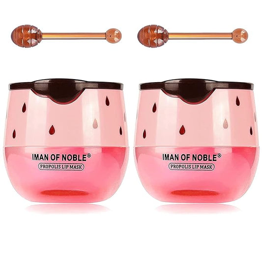 Bee Lip Balm Honey Pot, Strawberry & Honey Moisturizing Propolis Lip Mask, Hydrating & Prevention Dry and Cracked Lip Scrubs Exfoliator, Reduces Lip Lines (2PCS Pink)-Velvo Beauty