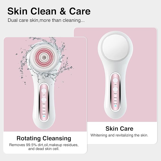 Face Scrubber Exfoliator,Facial Cleansing Brush Rechargeable IPX7 Waterproof with 5 Brush Heads,Electric Face Spin Brush for Exfoliating, Massaging and Deep Cleansing-Velvo Beauty