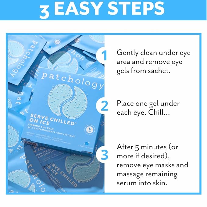 Patchology Iced Cooling Under Eye Mask Patches with Peptides, Cloudberry Oil and Bakuchiol. Cool eye gels to firm skin and soothe, reduce fine lines and under eye bags 5 Pair-Velvo Beauty