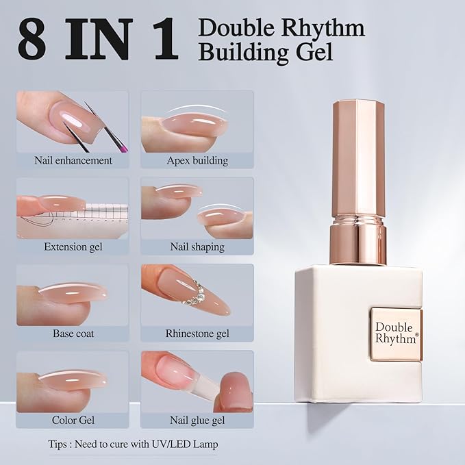 Double Rhythm 0.52Oz Nail Strengthener Rubber Gel Polish Builder in a Bottle for Nail Thickening Extension Hard Structure Glue (Extension Light Nude)-Velvo Beauty