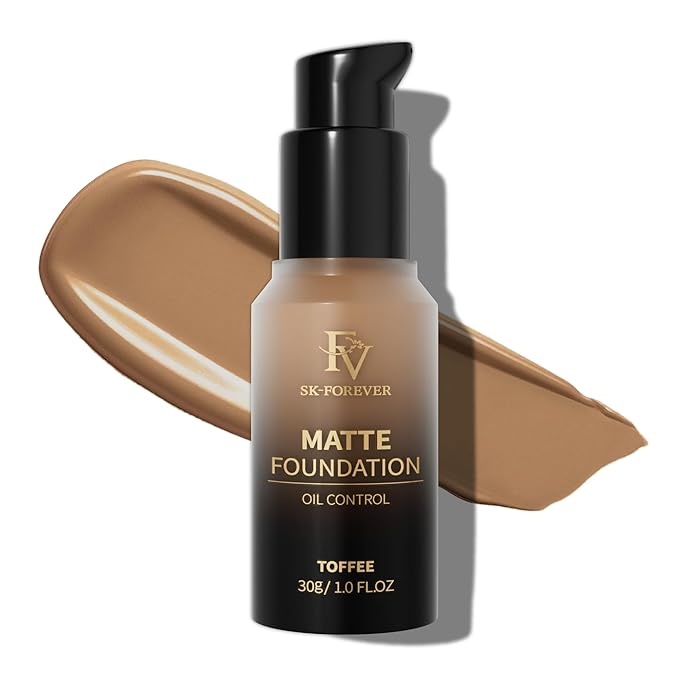FV Full Coverage Liquid Foundation, Lightweight & Concealing, Long Lasting Matte Foundation Makeup with Flawless Finish, Oil Control Waterproof Foundation for Oily Skin (Toffee Matte)-Velvo Beauty