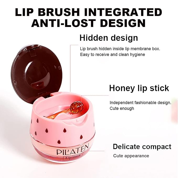 2Pcs Bee Lip Balm Honey Pot, Honey & Strawberry Lip Balm Moisturizing Lip Sleep Mask with Stick Hydrating & Prevention Dry and Cracked Lip Scrubs Exfoliator, Reduces Lip Lines-Velvo Beauty