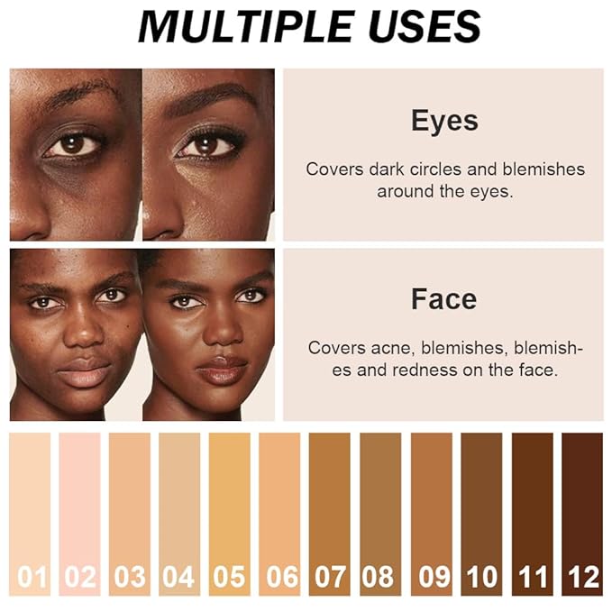 Kaely 2Pcs Cream Pot Concealer Full Coverage Set,Conceal Brighten Dark Circles,under Eye Color Correcting Concealer,Waterproof Foundation Palette with Brush,corrector de ojeras,Vegan Makeup,11+12-Velvo Beauty