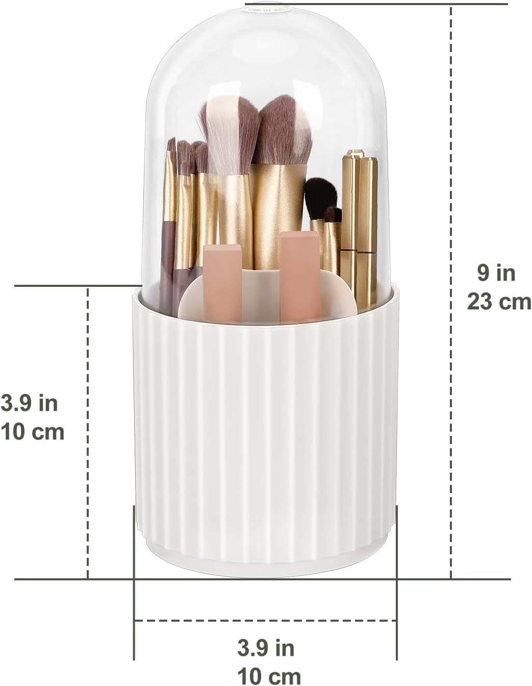 JessLab Makeup Brush Holder Organizer with Lid, 360 Degree Rotatable Makeup Brush Organizer Spinning Cosmetics Holders Brush Storage Box Display for Bathroom Vanity Countertop, White-Velvo Beauty