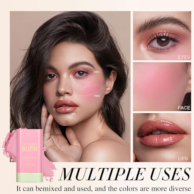 3-in-1 Cream Blush Stick for Cheeks Lips Eyes, Waterproof Natural Finish Tinted Makeup Stick, Hydrating Multi-Use Blush Balm-Velvo Beauty
