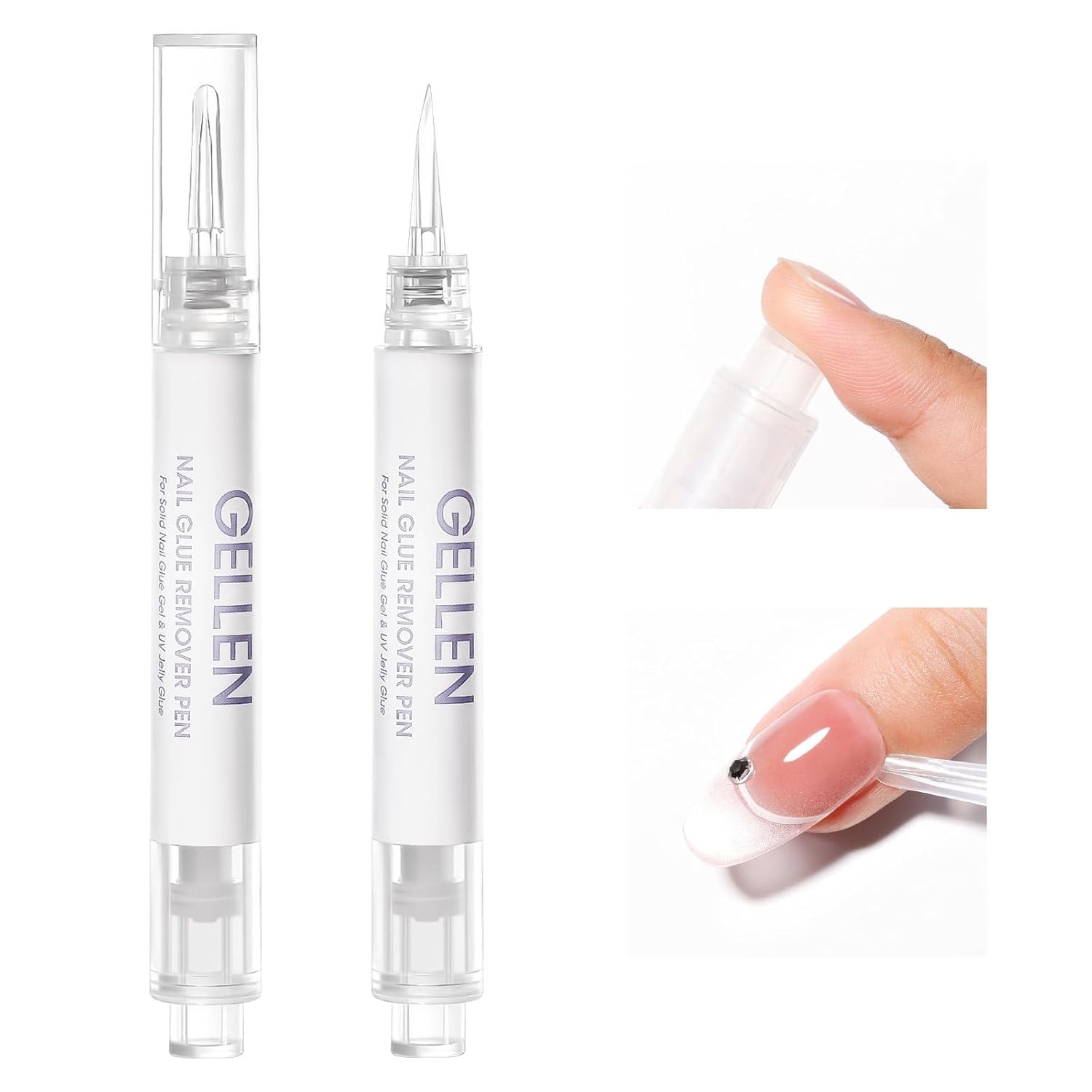 Gellen Nail Glue Remover, 2 Pcs Upgraded Glue Remover Pen for Press on Nails, Non Acetone Press on Removal, 10s Quick Remove for Nail Tips Fake Nails Solid Glue Gel-Velvo Beauty