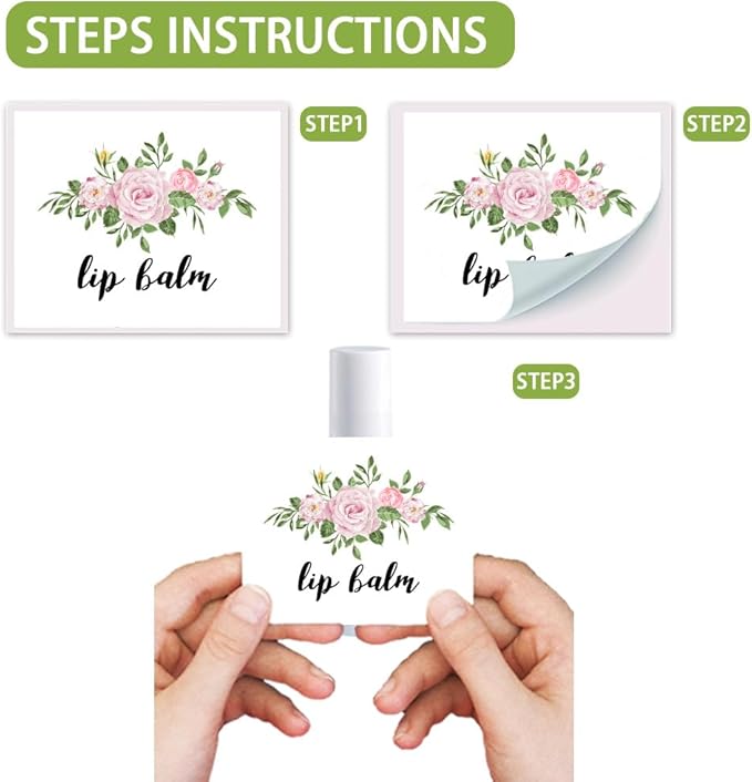 OLYCRAFT 100Pcs 4 Styles Flower Lip Balm Labels Stickers 2.1x1.7 inch Self-Adhesive Favor Lip Balms Flower Stickers with Handmade Words for Lipstick Wrapping Decorations Birthday Party Supplies-Velvo Beauty
