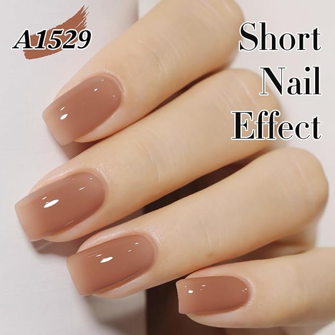 Double Rhythm 0.50 OZ Translucent Gel Polish Same Color Same Bottle Sheer Pastel Neutral Natural Milky 15 ML Jelly UV Nail Art DIY at Home (Light Brown-A1529)-Velvo Beauty