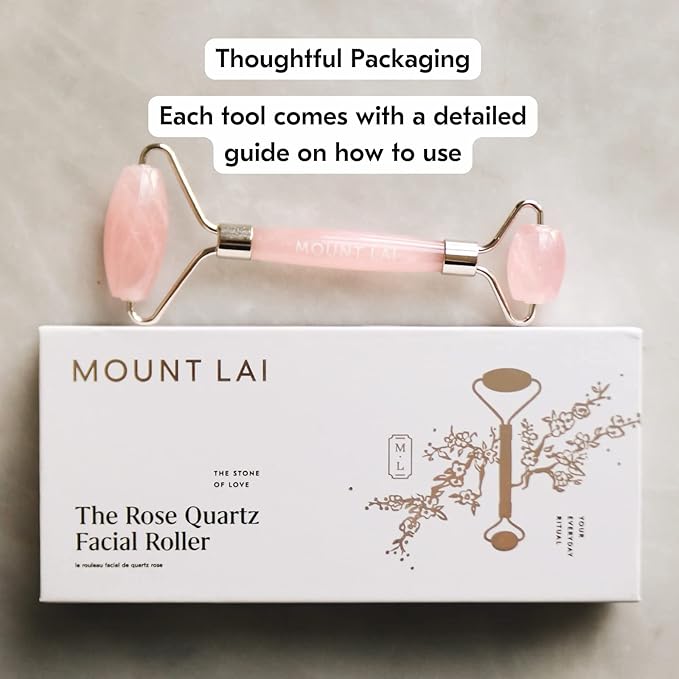 Mount Lai De-Puffing Rose Quartz Facial Roller – The Stone of Love, Certified Rose Quartz Face Roller for Anti-Aging, Soothing & Radiant Skin, Facial Massager Tool for Self-Care Ritual-Velvo Beauty