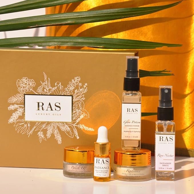 Quick Glow Kit, Hydrating Essence Toner, Exfoliating Face Cleanser, 24K Gold Face Elixir, Face Gel Serum, Face & Body Toner | Smoothens & Softens Skin, Deep Cleanser | Set of 5 - RAS LUXURY OILS-Velvo Beauty