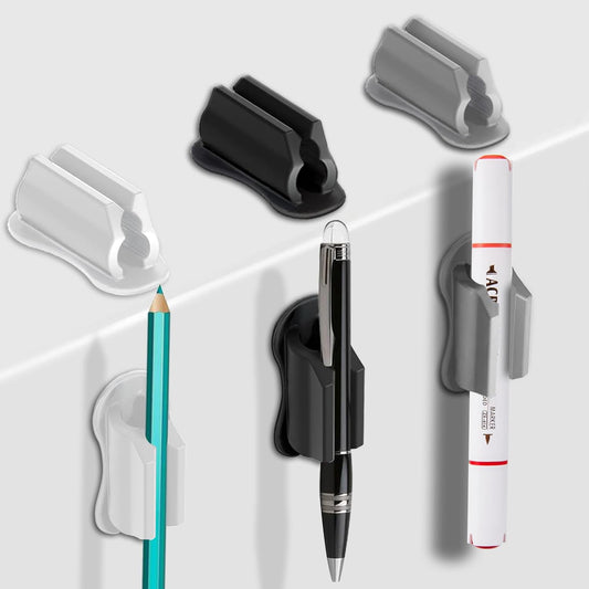 Adhesive Pen Holder for Wall Pencil Holder for Desk Organizer, 6Pack Silicone Pen Holders for Clipboard, Marker Holder Sticky Pen Holder for Desk Accessories, Office Supplies (2black+2white+2grey)-Velvo Beauty