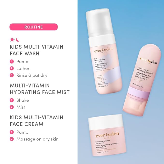 Evereden Kids Multi-Vitamin Hydrating Face Mist | Nourishing Face Spray, Preppy Skincare Essential for Ages 6+ | Clean Formula Safe for Sensitive Skin | Multi-Vitamin Complex, Peach & Mango Juice-Velvo Beauty