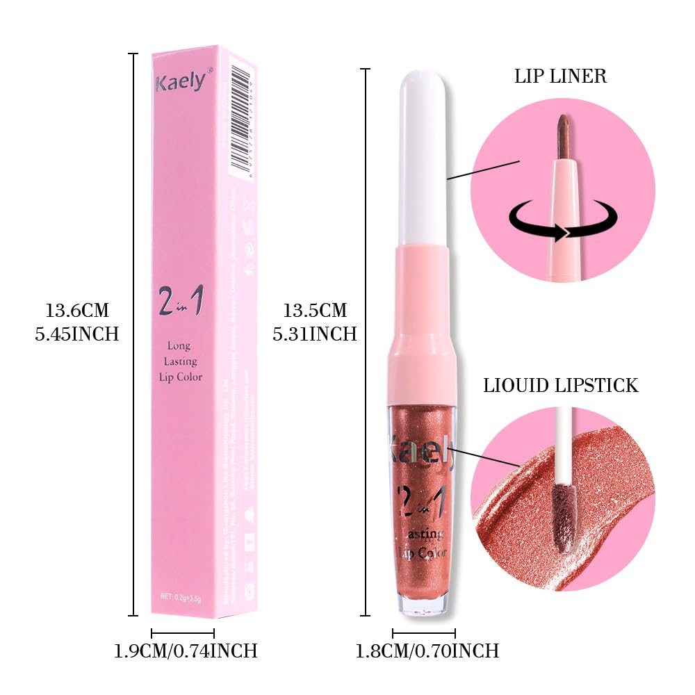 Kaely 2-in-1 Copper Metallic Lipstick and Lip Liner, Shimmer Liquid Metallic Lipsticks for Women, Glitter Lip Gloss Stain Long Lasting Waterproof Smudge Proof 24 Hour, Vegan Makeup, 20-Velvo Beauty