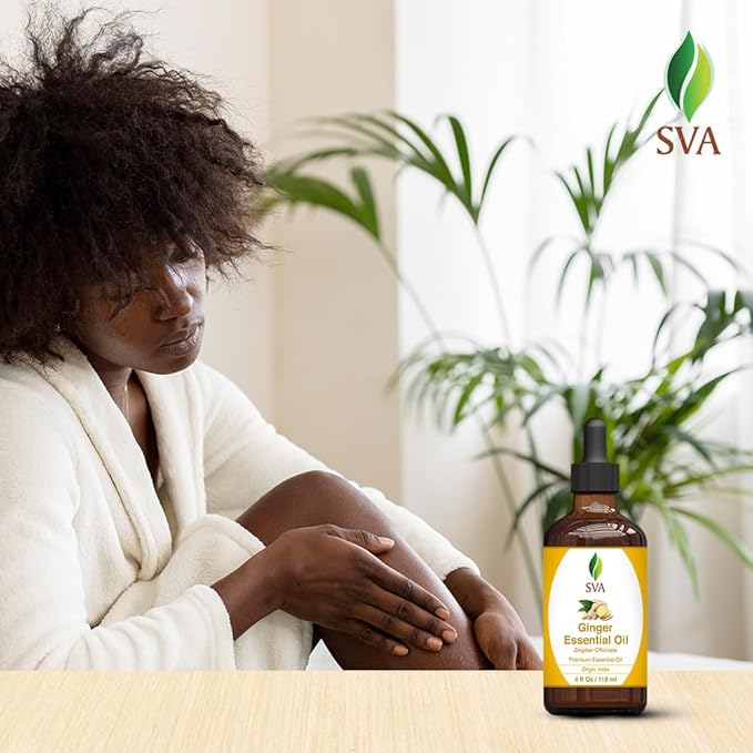 SVA Ginger Essential Oil – 4 Fl Oz – 100% Natural Ginger Oil - for Diffuser, Hair Care, Face, Skin Care, Aromatherapy, Scalp and Body Massage, Soap and Candle Making – with Dropper-Velvo Beauty