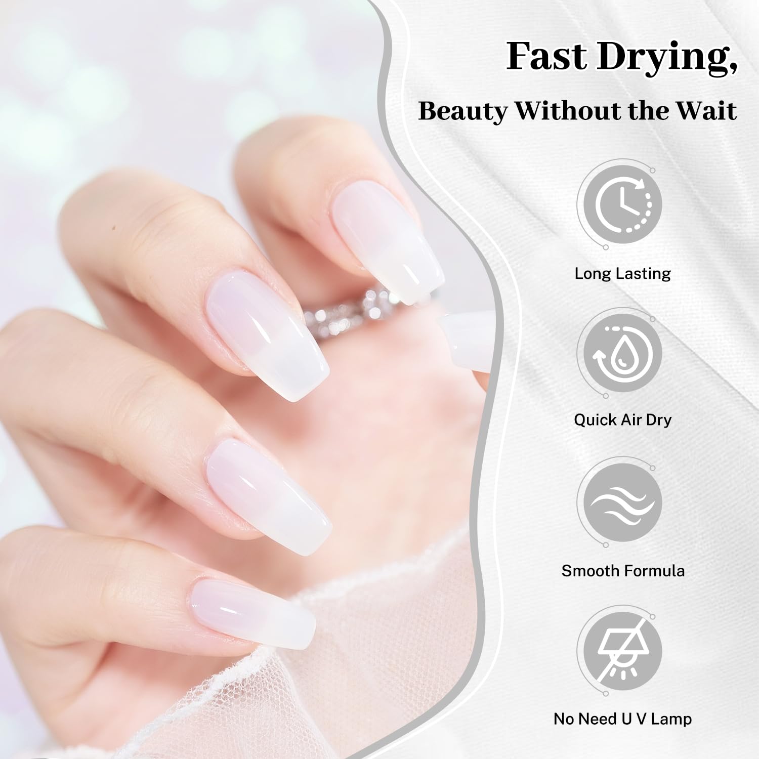 16.5ml Jelly Milky White Nail Polish Large Volume Quick Dry Nail Polish, Long Lasting Shine, Fingernail Toenail Nail Art DIY Home Travel Nail Art Gift-Velvo Beauty