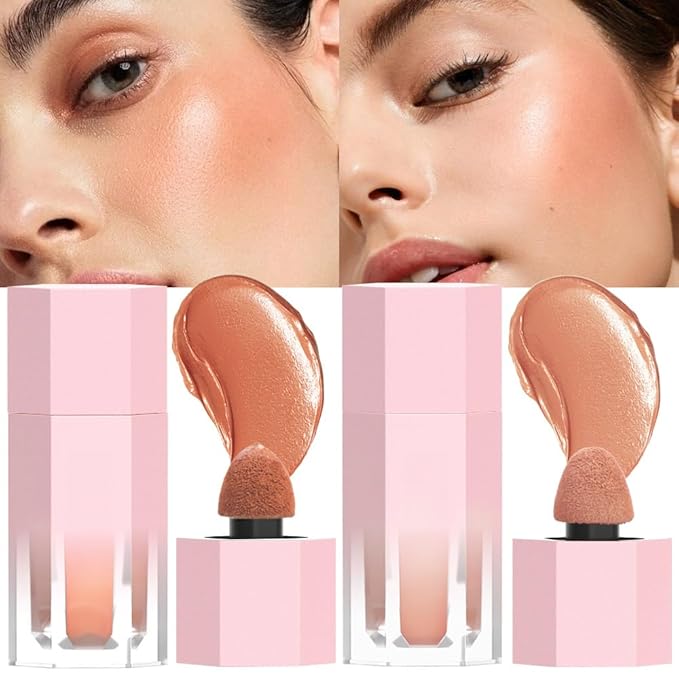 evpct 2Pcs Soft Cream Velvet Liquid Blush Makeup for Cheeks Lips, Moisturizing Lightweight Blendable Feel Waterproof Long-Wearing Smudge Proof Natural Matte Finish Looking Dewy Cheek Tint D111 & D113-Velvo Beauty